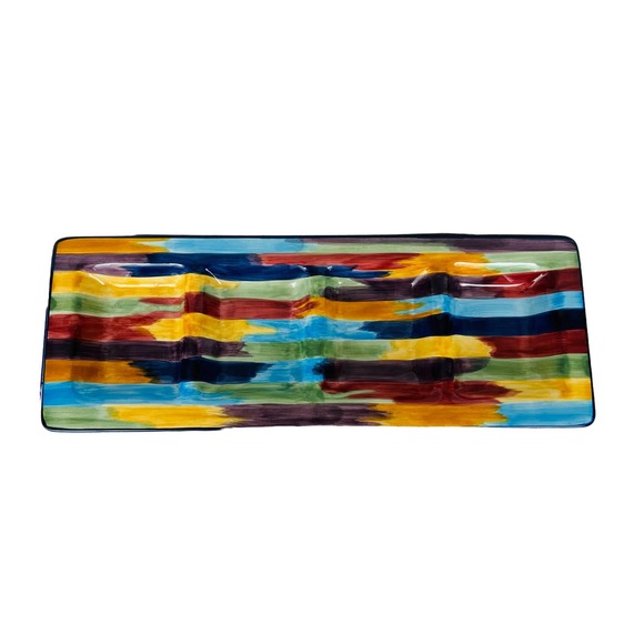 Tabletops Lifestyles MADRID Rainbow Ceramic Divided Serving Platter Tray 18.75" - Picture 8 of 9